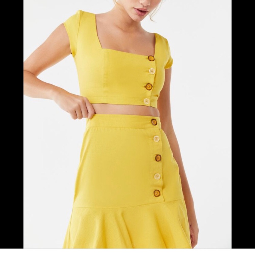 Yellow linen button up skirt Urban Outfitters